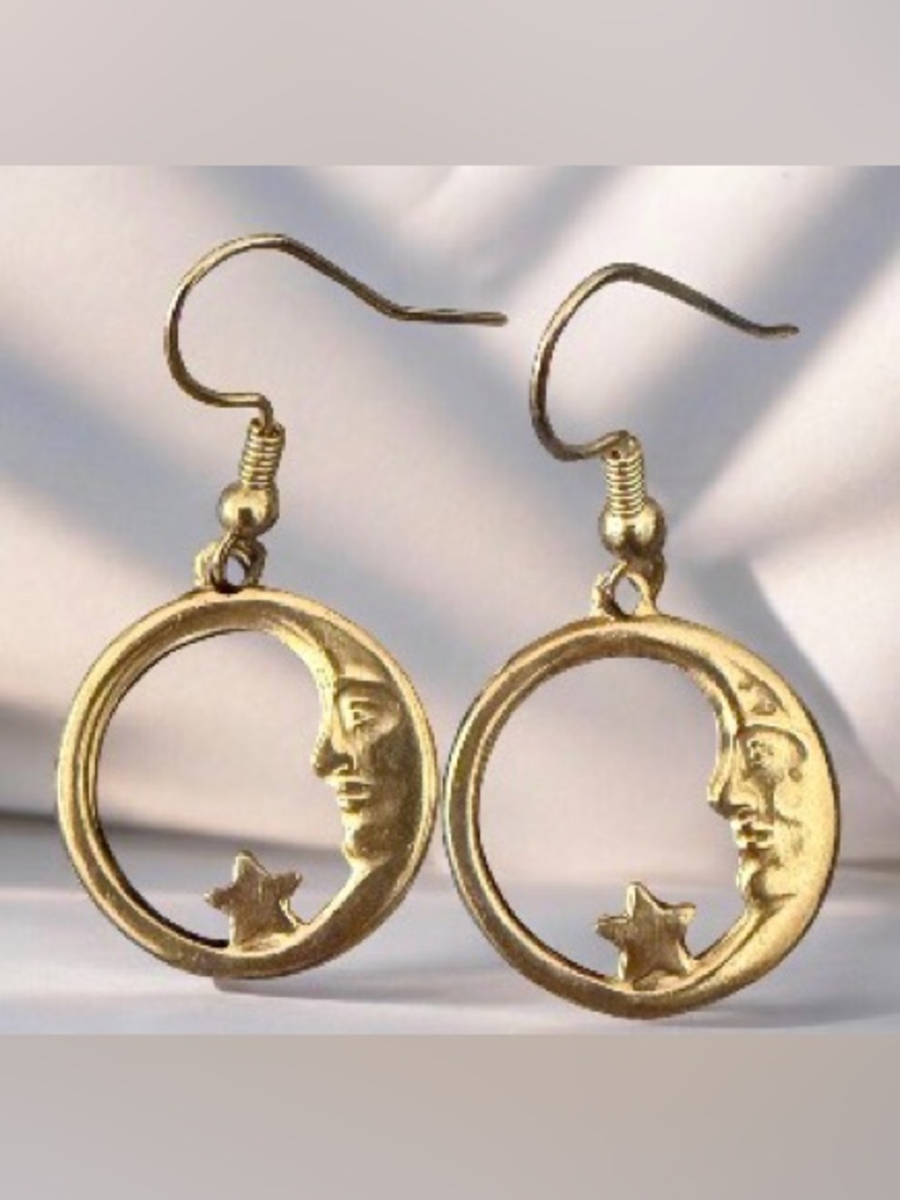 Gold Celestial Moon and Star Earrings, NWOT.